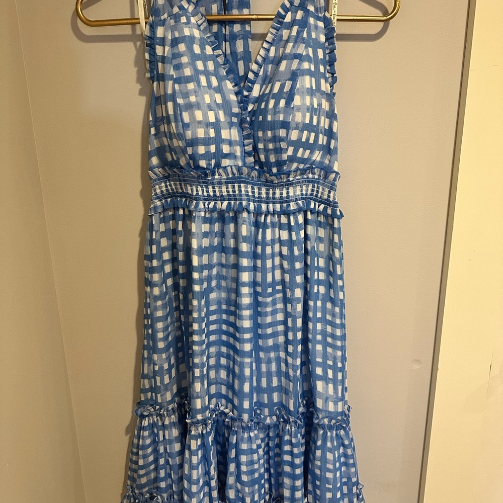 Lilly Pulitzer Blue Gingham Cailee Halter Dress XS